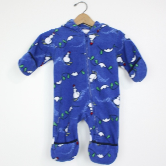 Columbia Blue Fleece Snowman Bunting Suit Sz 6-12m - Picture 1 of 3
